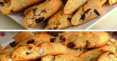 Biscotti alle mandorle e cranberries fatti in casa, perfetti per un tè o un caffè.