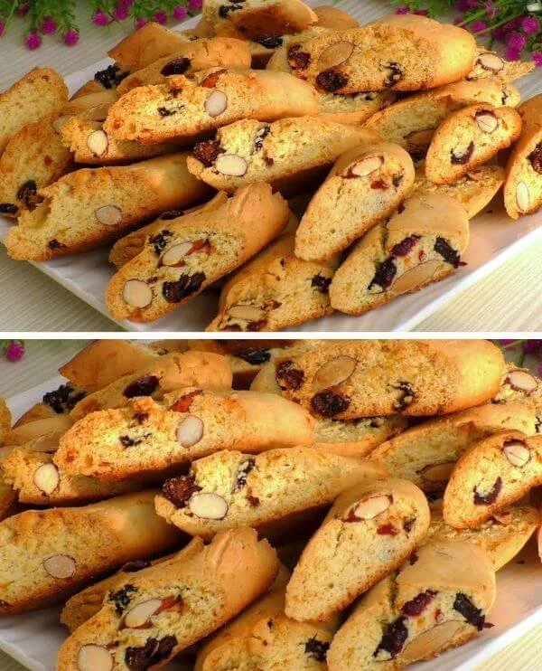 Biscotti alle mandorle e cranberries fatti in casa, perfetti per un tè o un caffè.