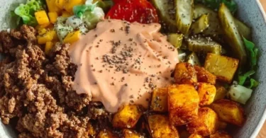Ciotola di Burger Sano con ingredienti freschi e salutari