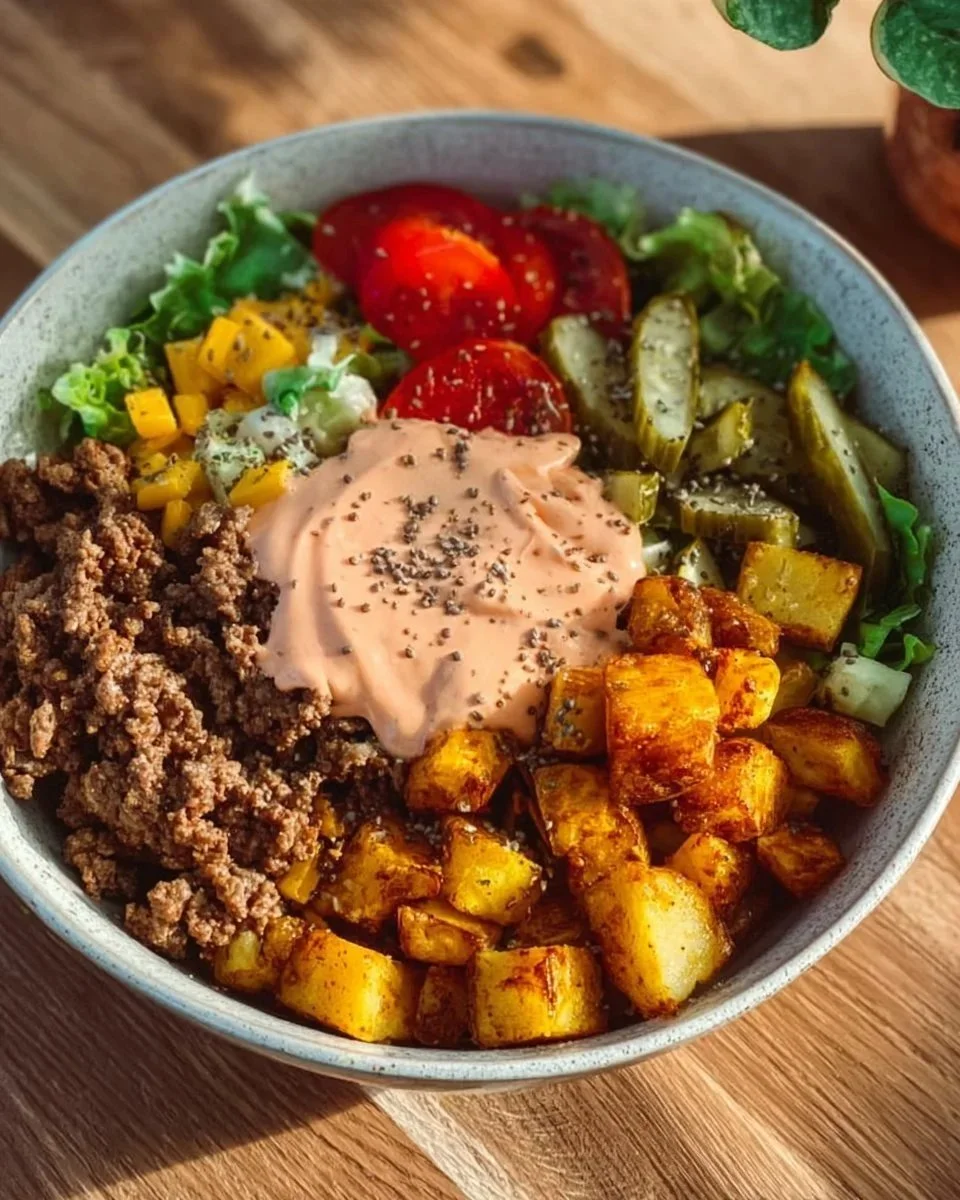 Ciotola di Burger Sano con ingredienti freschi e salutari