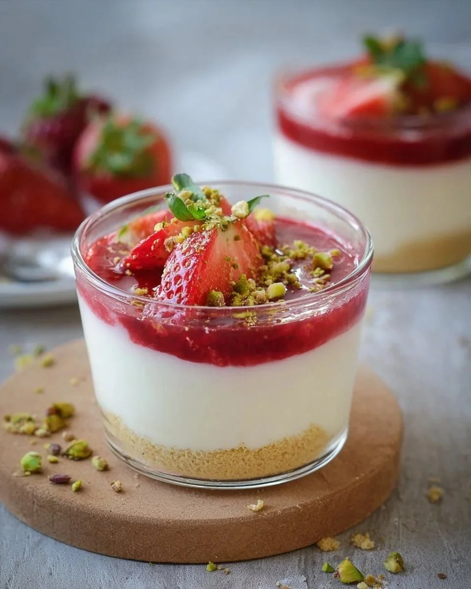 Dessert di fragole nel bicchiere con crema e frutta fresca