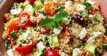 Insalata di Couscous con Feta servita in un piatto colorato