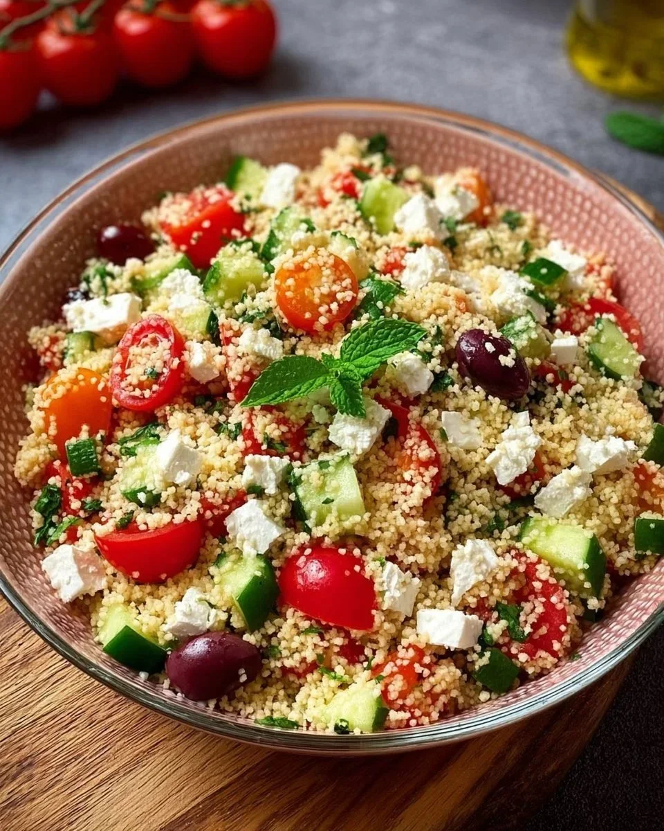 Insalata di Couscous con Feta servita in un piatto colorato