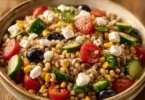 Insalata di farro con verdure fresche e condimenti