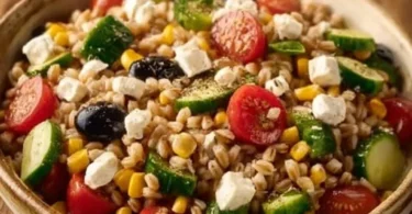 Insalata di farro con verdure fresche e condimenti