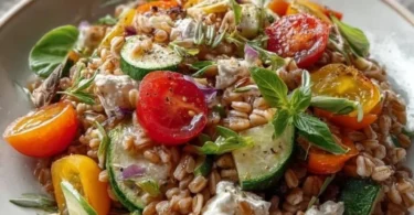 Insalata di farro con verdure fresche e colorate, piatto salutare e nutriente.