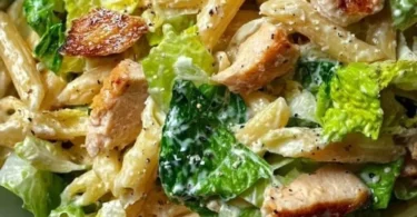 Insalata di pasta Caesar con verdure fresche e condimento cremoso