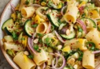 Insalata di pasta estiva con zucchine fresca e colorata