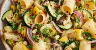 Insalata di pasta estiva con zucchine fresca e colorata