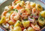 Insalata di patate con totani e gamberi fresca e gustosa