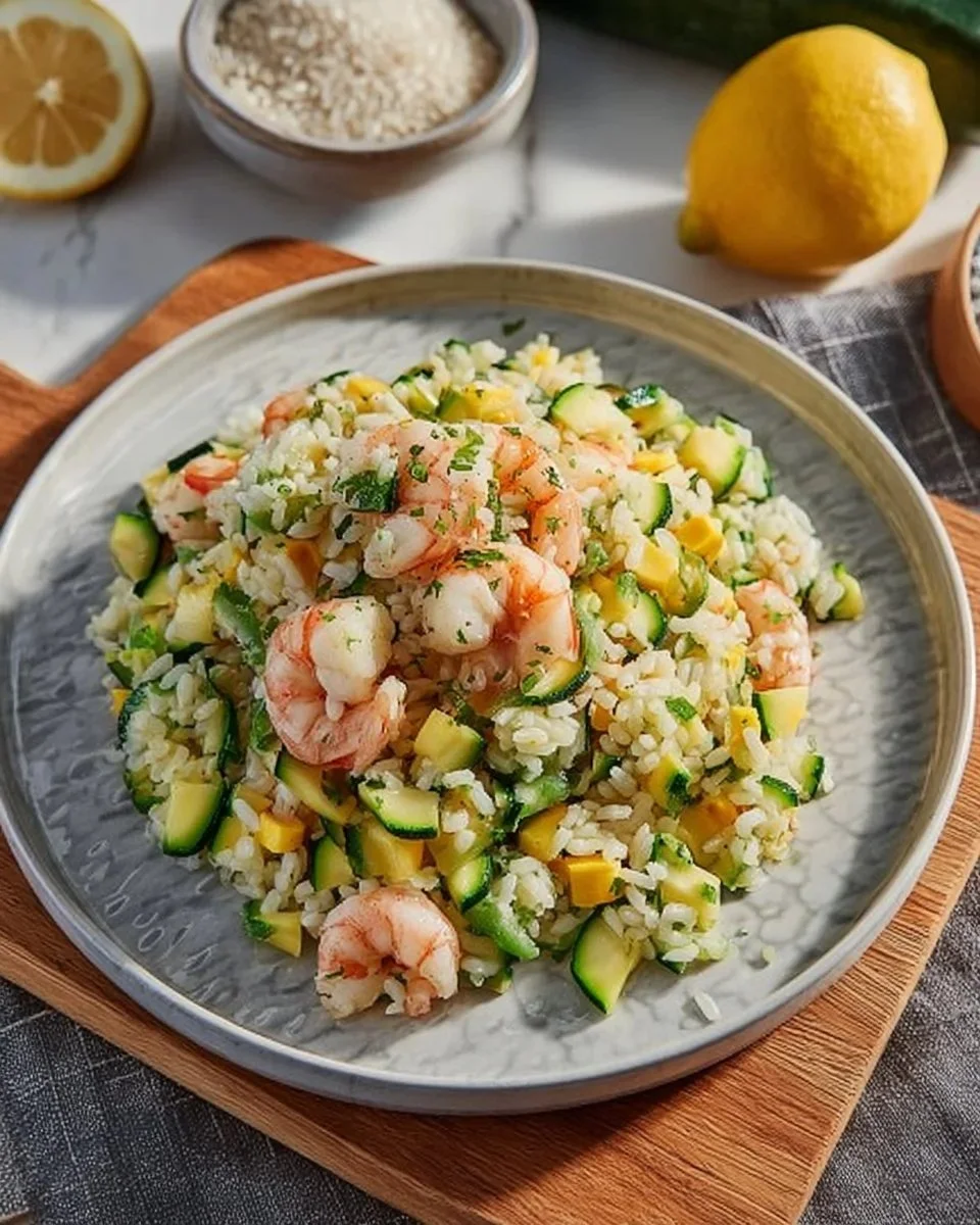 Insalata di Riso con Zucchine e Gamberi fresca e colorata