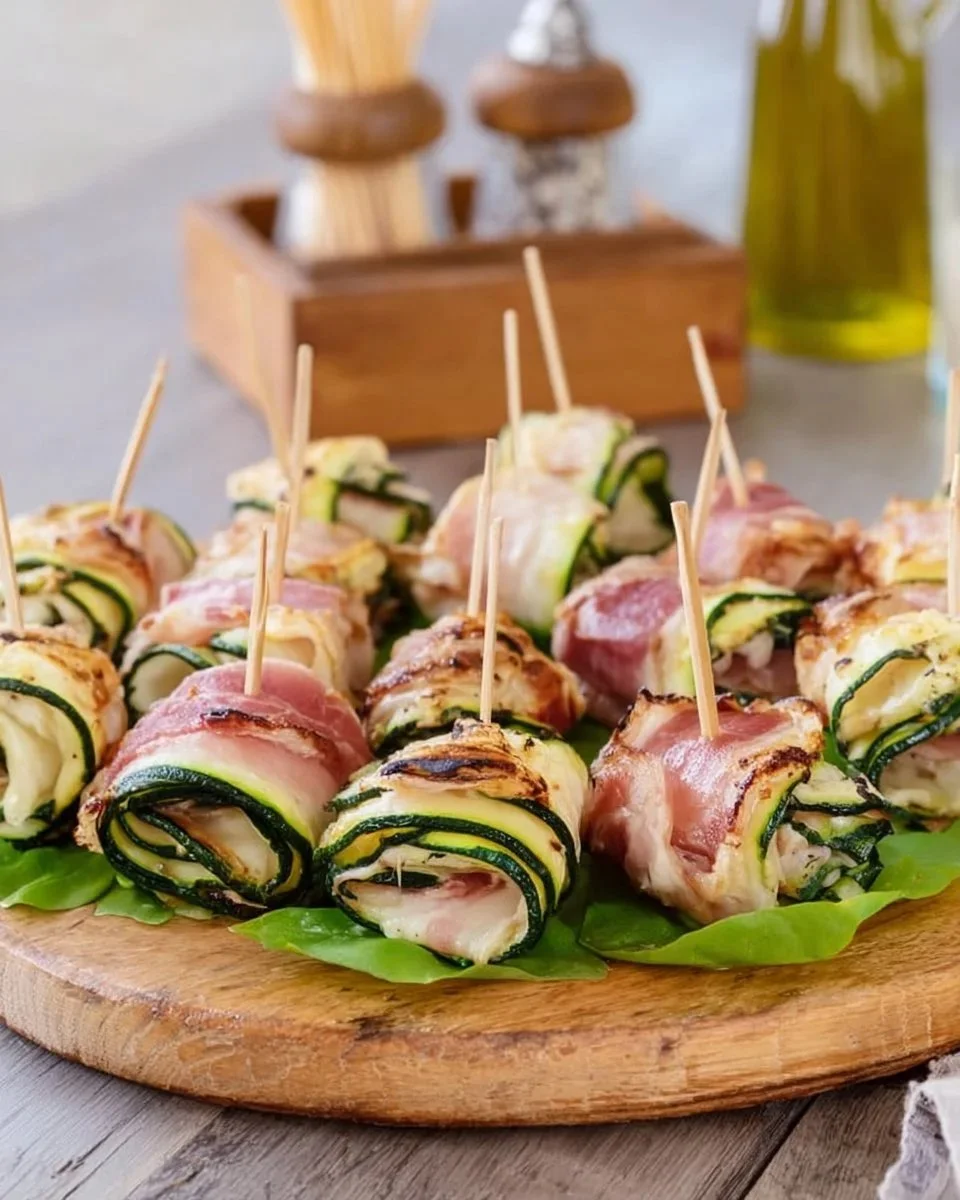Involtini di zucchine grigliate ripiene di robiola e prosciutto cotto
