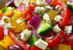 Macedonia Salad con frutta fresca e verdura colorata in un piatto