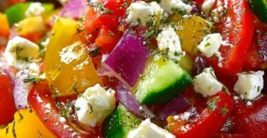Macedonia Salad con frutta fresca e verdura colorata in un piatto