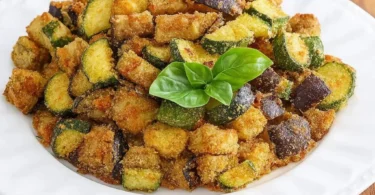 Melanzane e zucchine al forno su un piatto, pronte da servire