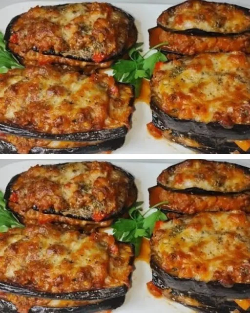 Melanzane ripiene al forno pronte per essere servite
