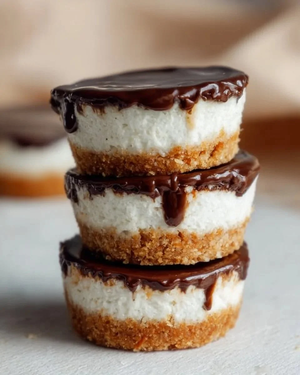 Mini cheesecake al cocco e cioccolato, dolce delizioso e cremoso.
