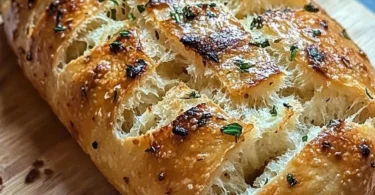 Fetta di pane all'aglio fumante servita su un piatto elegante.
