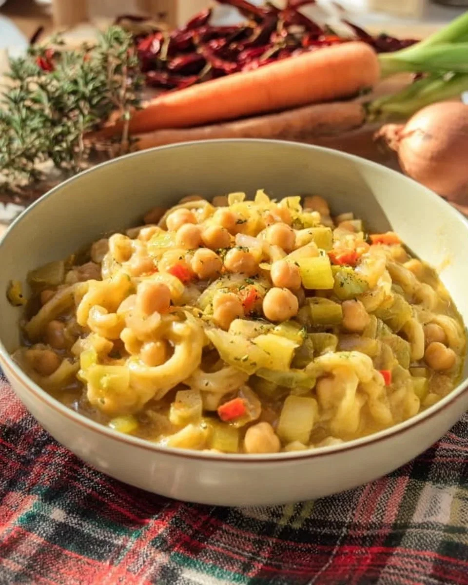 Pasta e Ceci, piatto tradizionale italiano con pasta e ceci in una gustosa zuppa.