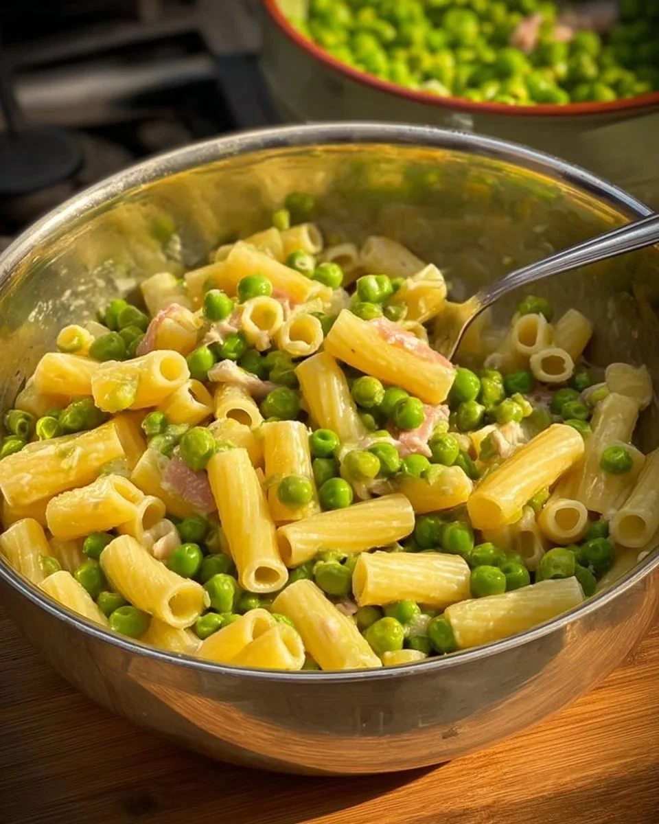 Pasta e Piselli servita in un piatto tradizionale italiano