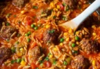 Pasta Orzo con Polpette servita in un piatto elegante