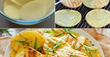 Patate grigliate servite con spezie e erbe aromatiche.