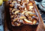 Plumcake mele, noci e cannella appena sfornato e decorato