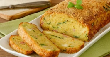Polpettone di zucchine cotto e servito con contorni freschi