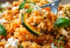 Riso con zucchine e feta, piatto fresco e delizioso