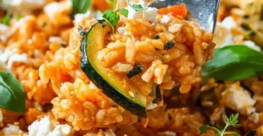 Riso con zucchine e feta, piatto fresco e delizioso