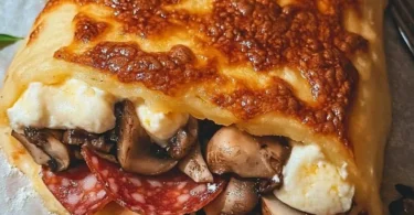Rustico di Patate con farcitura di funghi, mozzarella e salame
