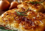 Piatto di schiacciata con cipolle appena sfornata