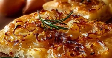 Piatto di schiacciata con cipolle appena sfornata