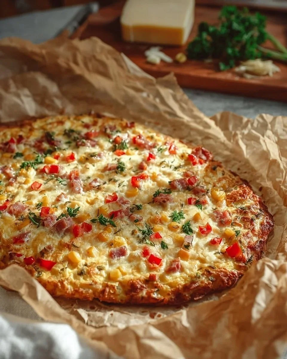 Schüttelpizza pronta da servire su un piatto, con ingredienti freschi
