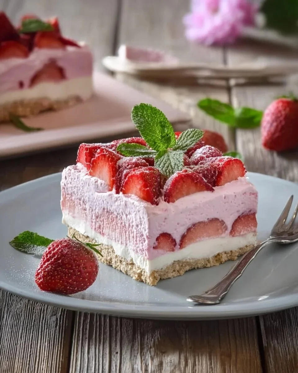 Delizioso semifreddo alle fragole e panna servito in un piatto elegante
