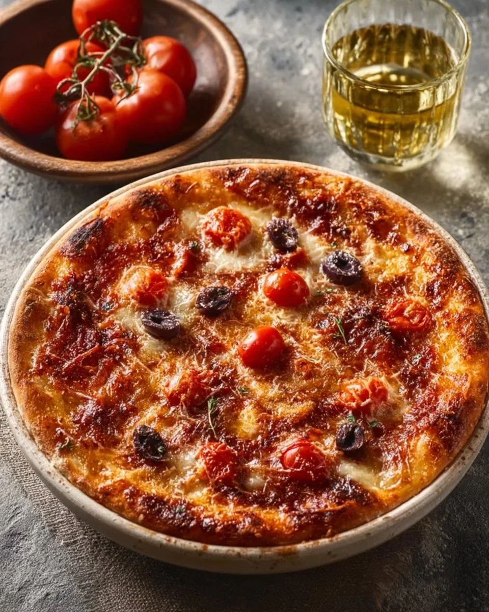 Sfincione Palermitano tradizionale con pomodori e formaggio