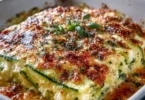 Sformato di zucchine e ricotta servito in un piatto di ceramica.