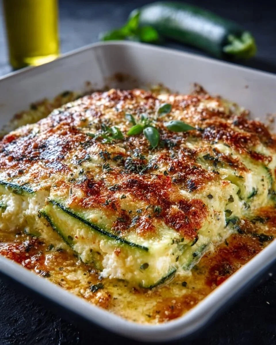 Sformato di zucchine e ricotta servito in un piatto di ceramica.