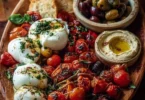 Tagliere di Burrata Mediterranea con ingredienti freschi e aromatici