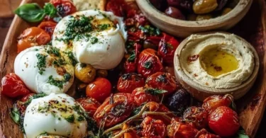 Tagliere di Burrata Mediterranea con ingredienti freschi e aromatici