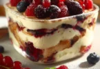 Tiramisu ai Frutti di Bosco decorato con frutti freschi e cacao