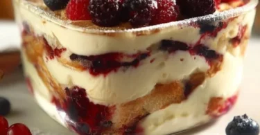 Tiramisu ai Frutti di Bosco decorato con frutti freschi e cacao