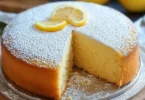 Torta al Limone Leggera decorata con fette di limone fresche.