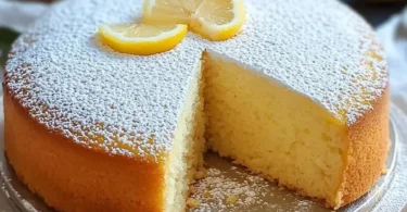 Torta al Limone Leggera decorata con fette di limone fresche.