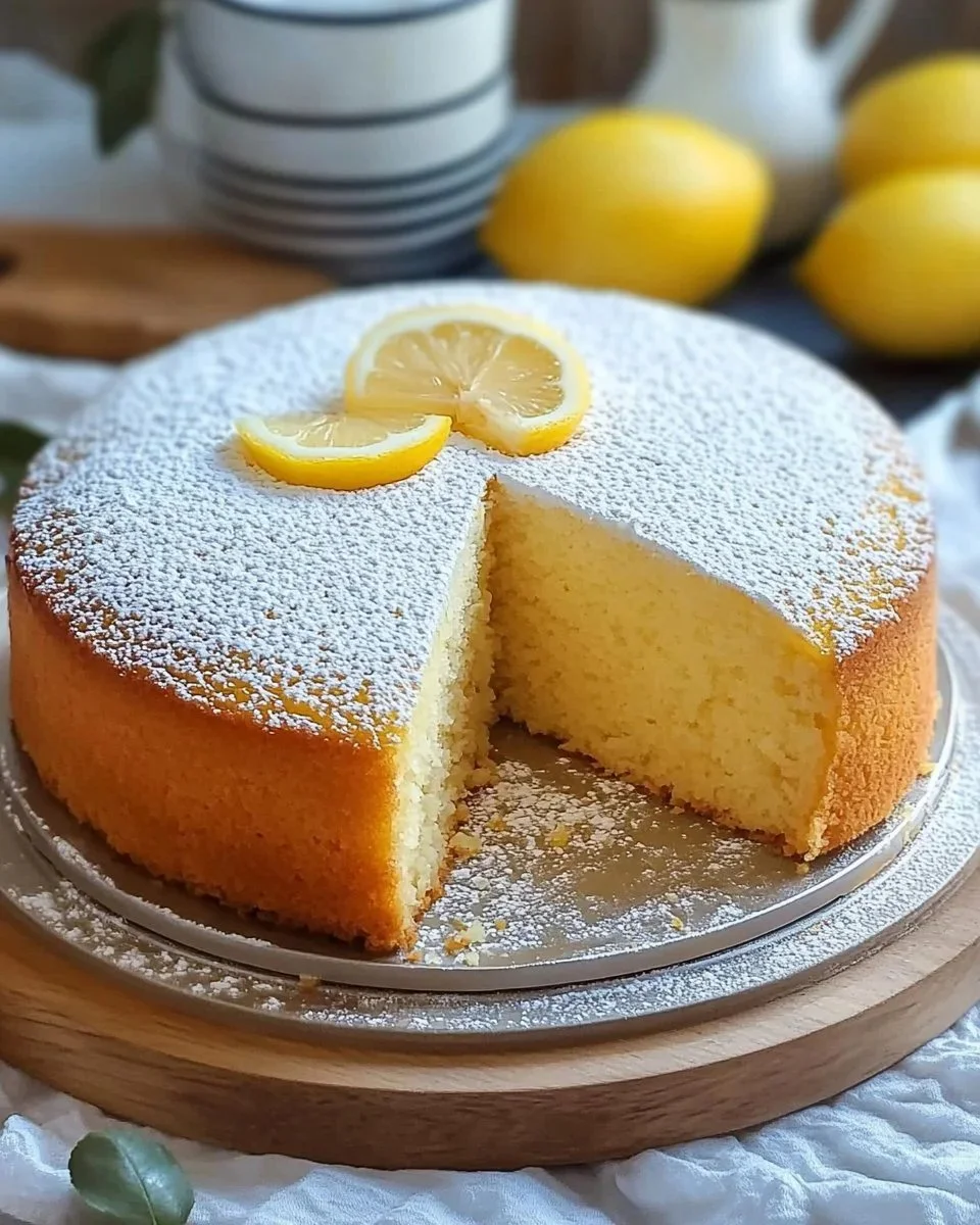 Torta al Limone Leggera decorata con fette di limone fresche.
