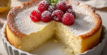 Fetta di torta allo yogurt su un piatto decorato