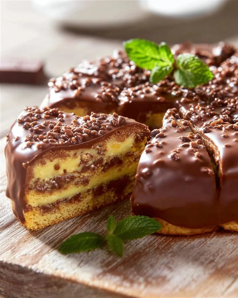 Torta Daim al cioccolato con croccante, dolce irresistibile da gustare.