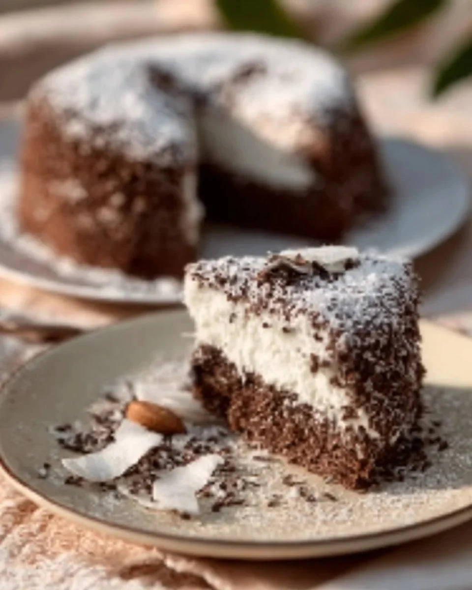 Fetta di Torta Tartufo al Cocco con decorazioni di cocco sulla superficie