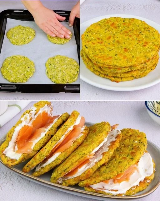 Tortillas di Zucchini con Crema di Formaggio e Salmone Affumicato per un pasto fresco.