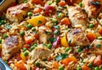 Tortino di riso colorato con verdure e pollo, piatto sano e saporito